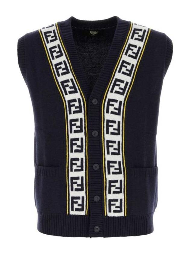 Luxury Fendi Logo Wool Knit Top Blue