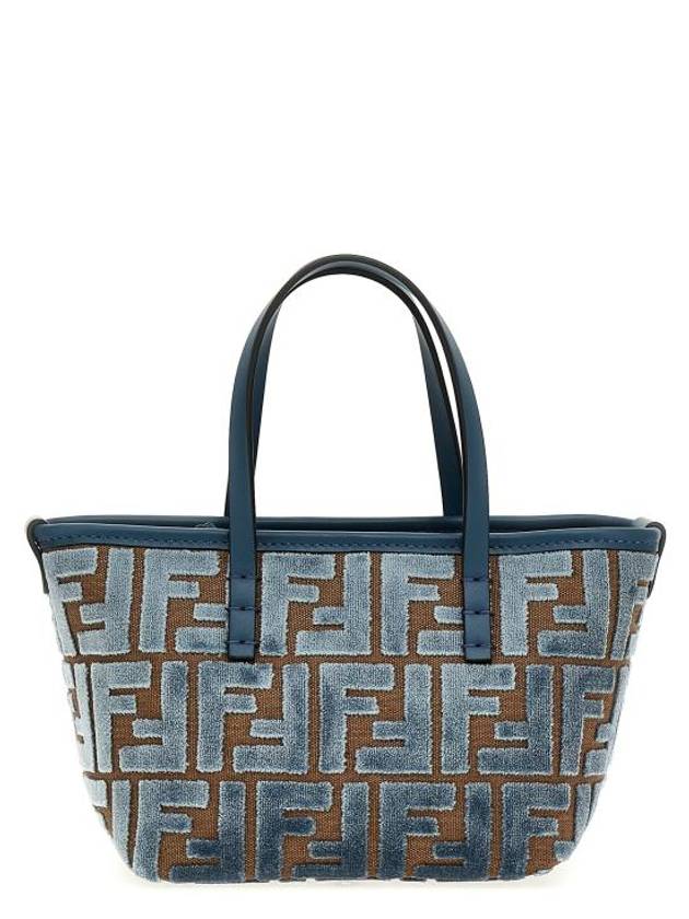 Luxury Fendi Roll FF Jacquard Velvet Tote Bag Light Blue