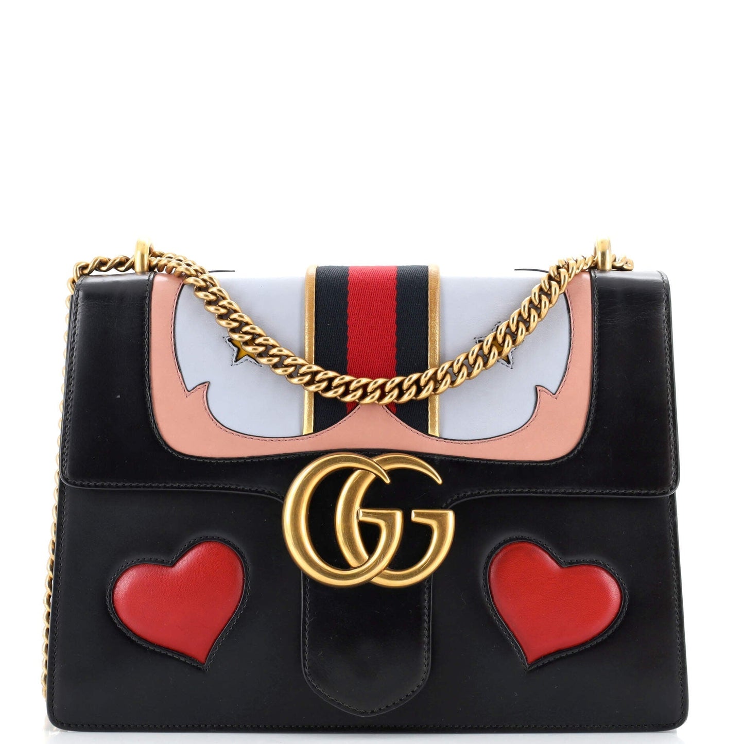 Luxury Gucci Trending 2025 Web Heart GG Marmont Chain Shoulder Bag Leather Medium
