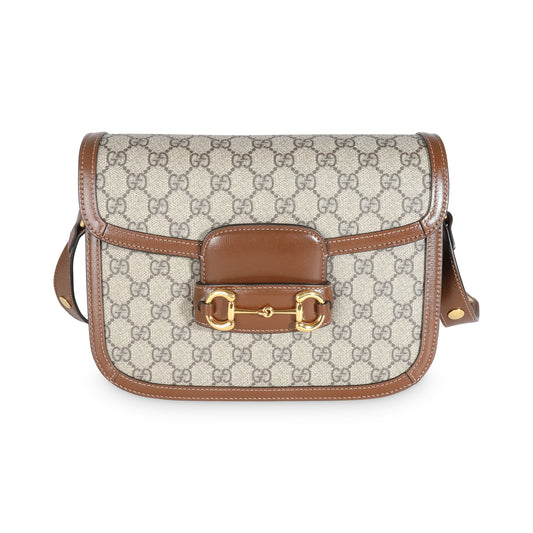 Luxury Gucci Trending 2025 Beige Ebony GG Supreme Canvas 1955 Horsebit Shoulder Bag