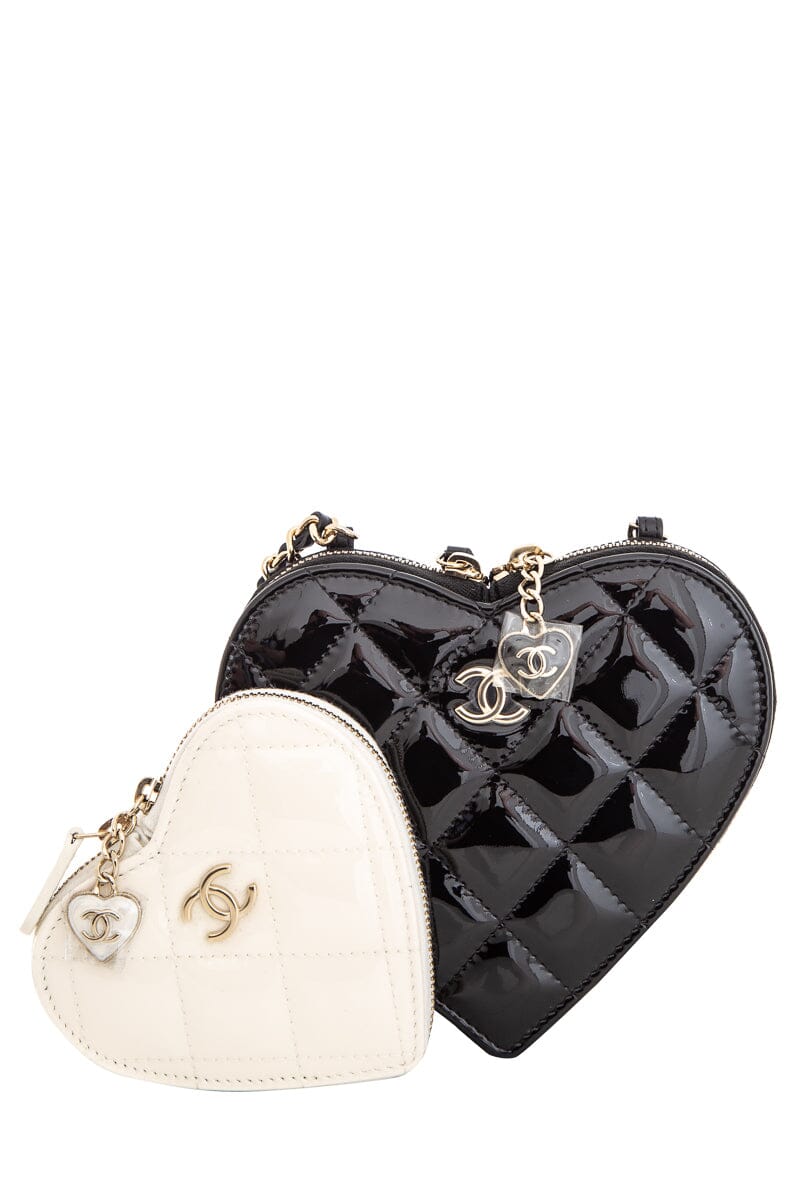 Luxury Chanel Patent Calfskin Resin Quilted CC Heart Clutch Shoulder Bag