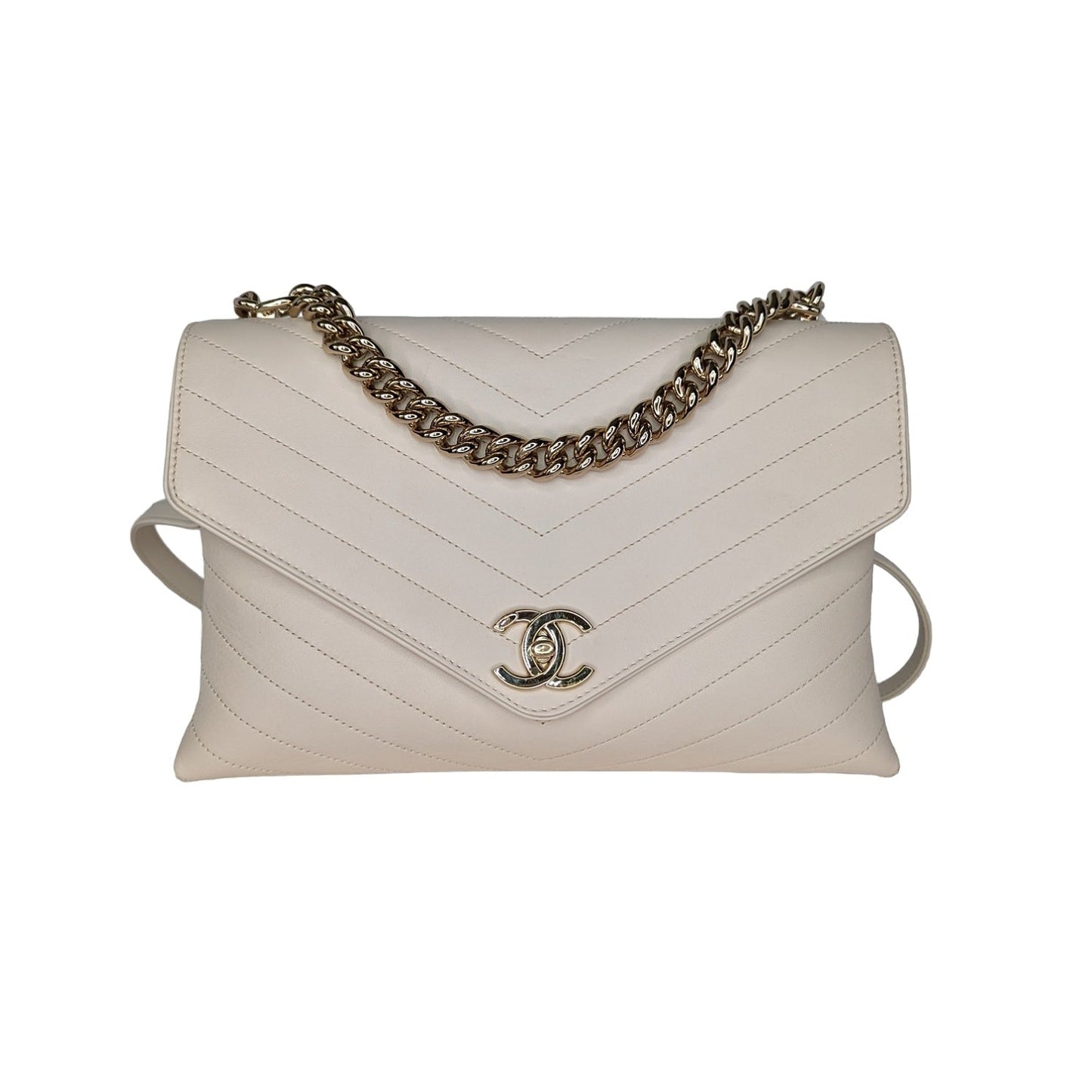 Luxury Chanel bag Cream Chevron Leather Coco Envelope Shoulder Bag