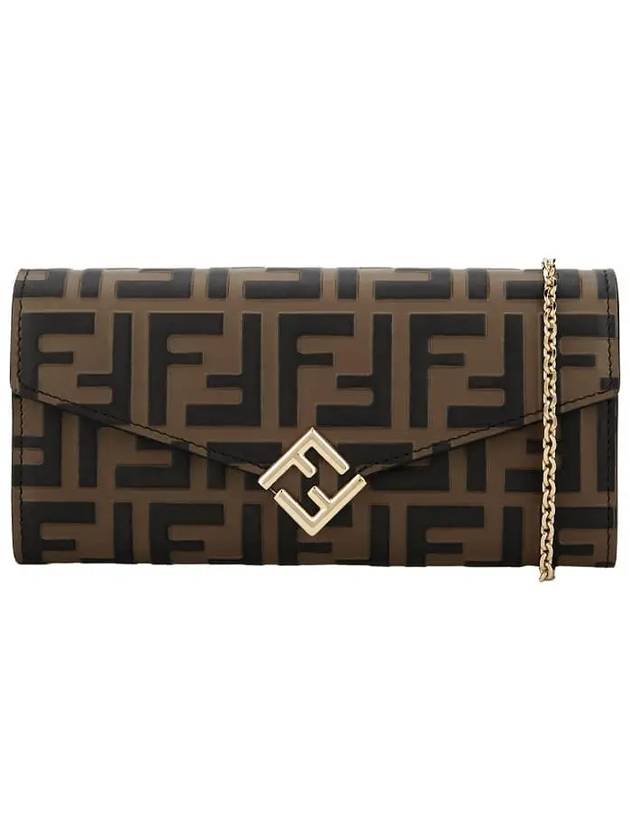 Luxury Fendi FF Diamond Continental Chain Cross Bag Brown