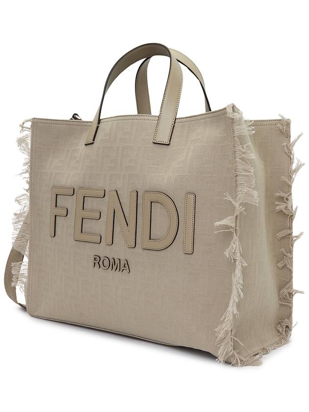 Luxury Fendi FF Fabric Tote Bag with Fringes Beige