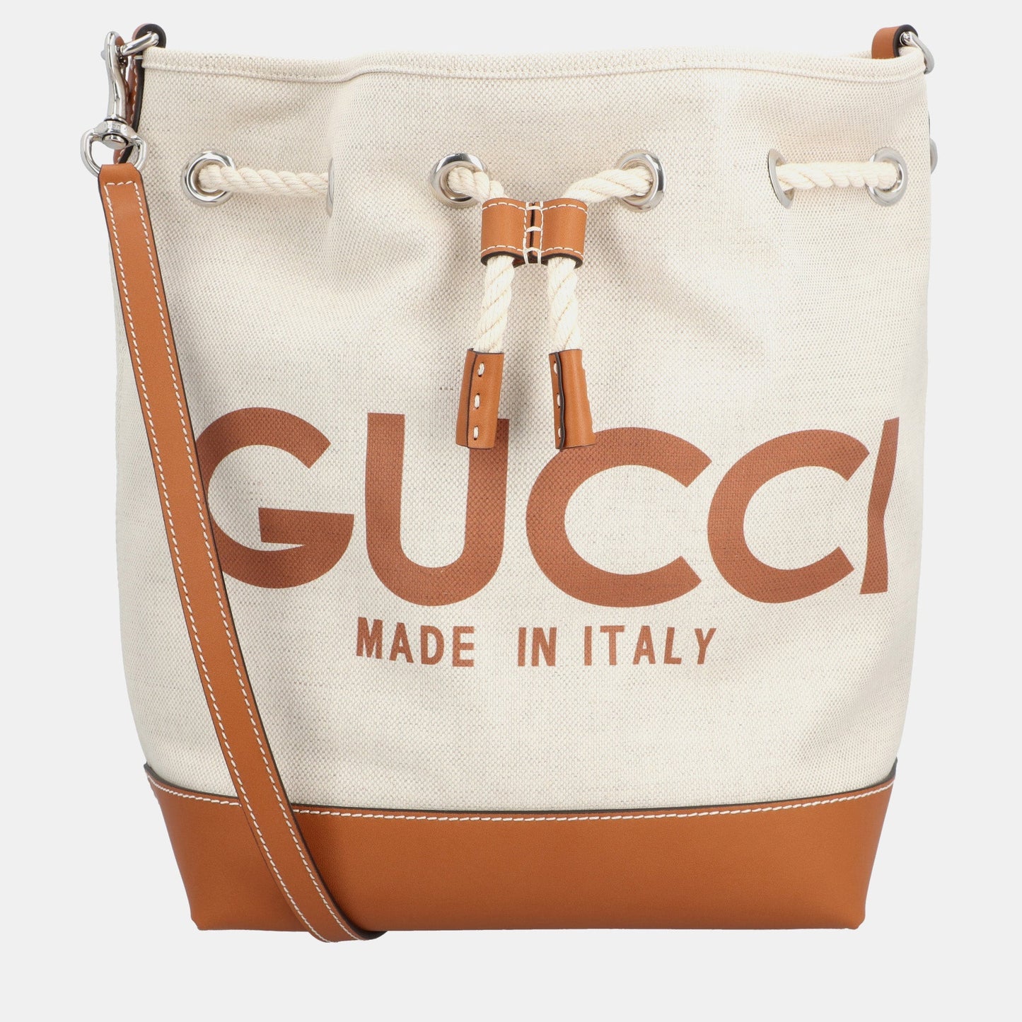 Luxury Gucci Trending 2025 Beige/Brown Canvas and Leather Logo Bucket Bag