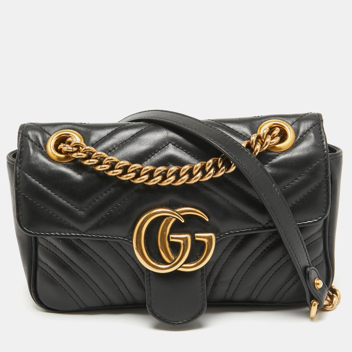 Luxury Gucci Trending 2025 Black Matelass&eacute; Leather Mini GG Marmont Shoulder Bag