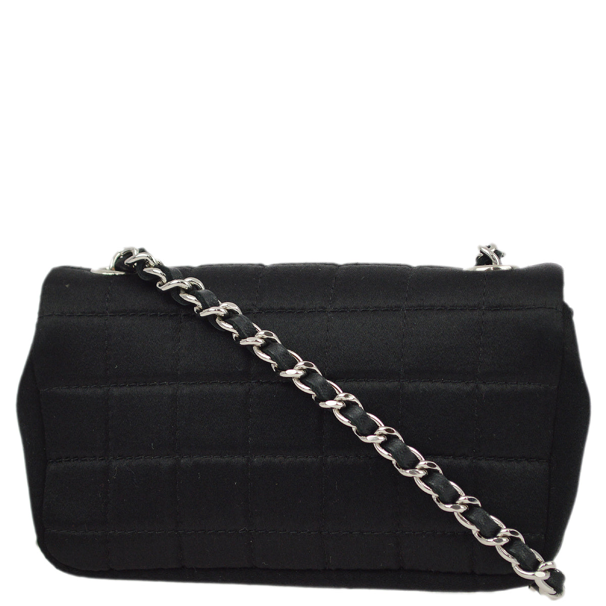 Luxury Chanel Black Satin Choco Bar Single Chain Shoulder Bag