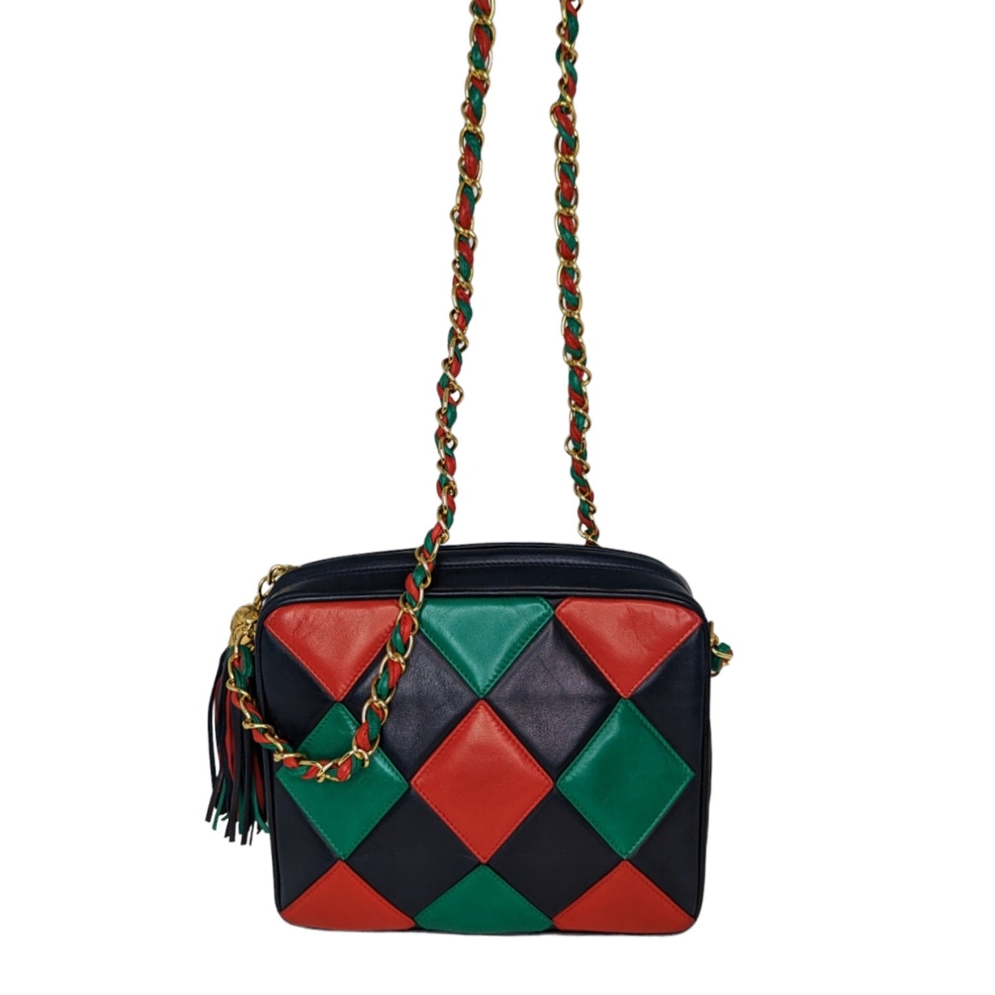Luxury Chanel Vintage Harlequin Tassel Camera Shoulder Bag