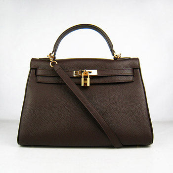 Luxury Hermes Kelly 32cm Togo Leather 6108 Dark Coffee Golden