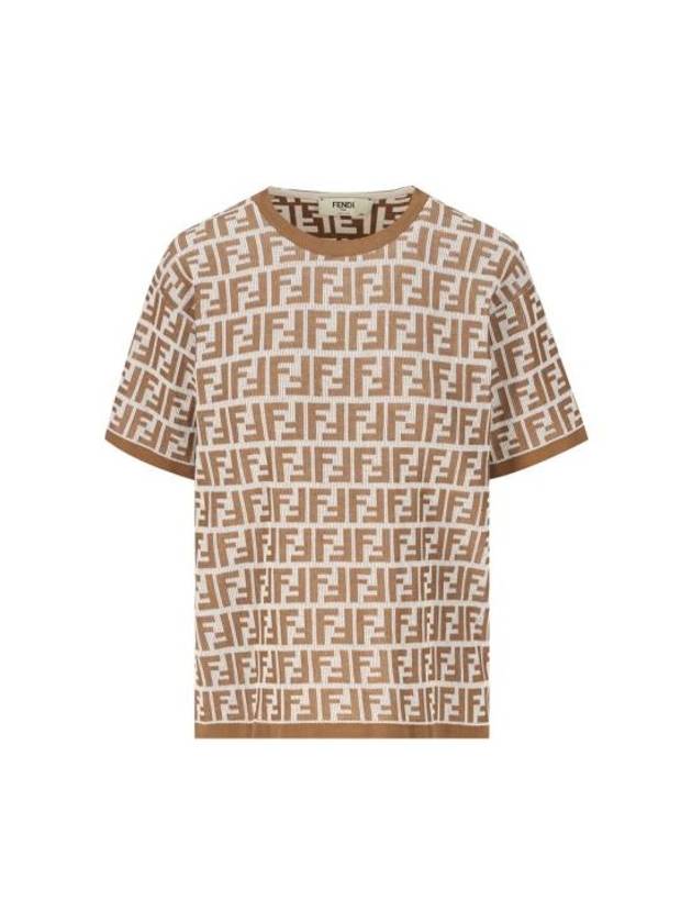 Luxury Fendi FF Jacquard Short Sleeve T-Shirt Brown