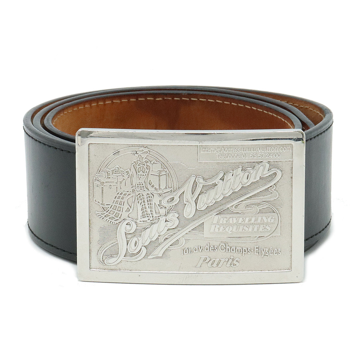 LOUIS VUITTON Louis Vuitton Sanctuary Jeans Belt Leather Black Black  Silver  #95 M6812T