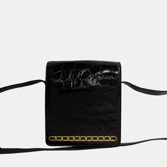 Luxury Gucci Trending 2025 Black Crocodile Leather Interlocking GG Flap Crossbody Bag