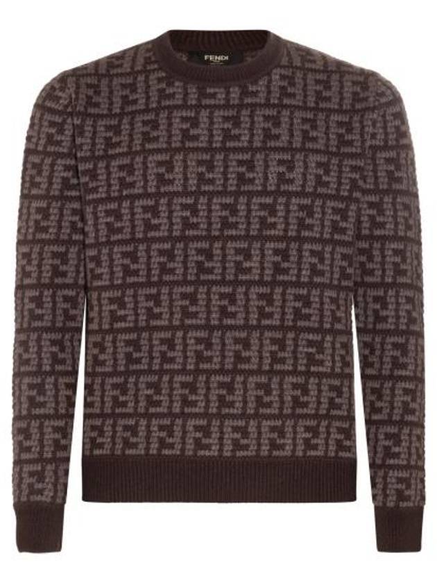 Luxury Fendi Men's Monogram Intarsia Knit Top Grey