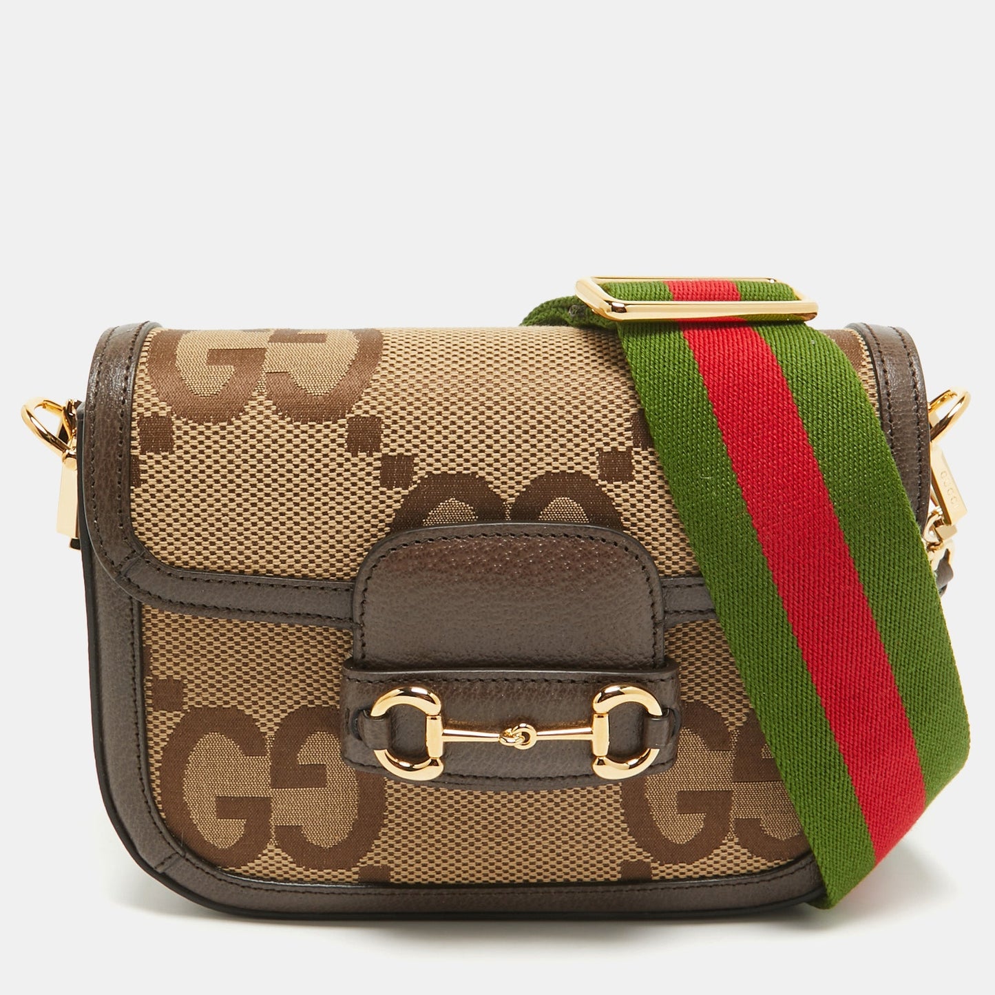Luxury Gucci Trending 2025 Brown/Beige Jumbo GG Canvas Mini Horsebit 1955 Shoulder Bag