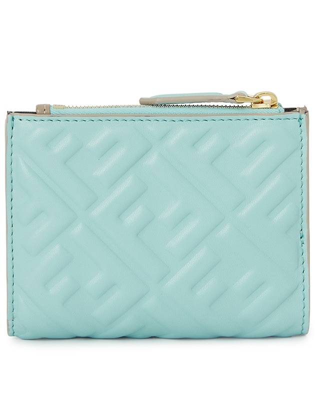 Luxury Fendi Slim Baguette Leather Half Wallet Light Blue