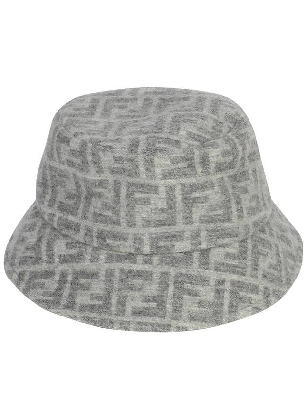 Luxury Fendi FF Jacquard Wool Silk Bucket Hat Grey