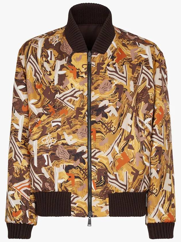 Luxury Fendi FF Fragment Reversible Bomber Jacket Brown Yellow