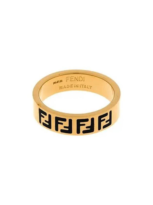 Luxury Fendi FF Logo Band Ring Gold