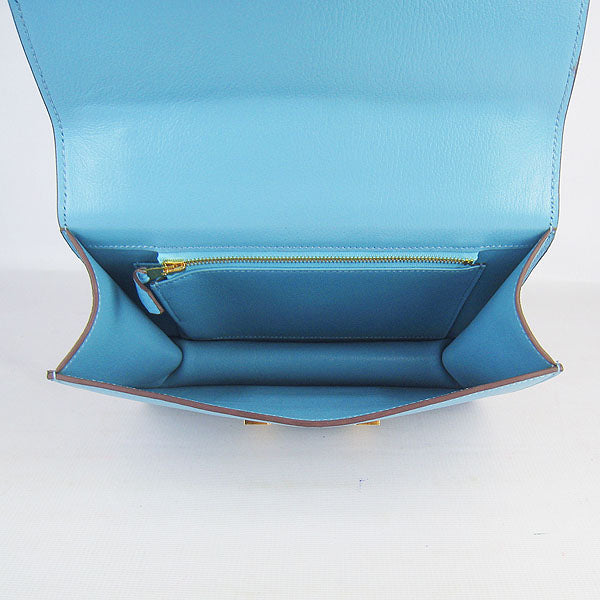 Luxury Hermes Constance Cowskin Leather Bag H017 light blue golden