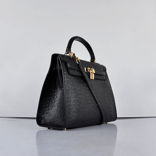 Luxury Hermes Kelly 32cm Ostrich Vein 6108 Black Golden