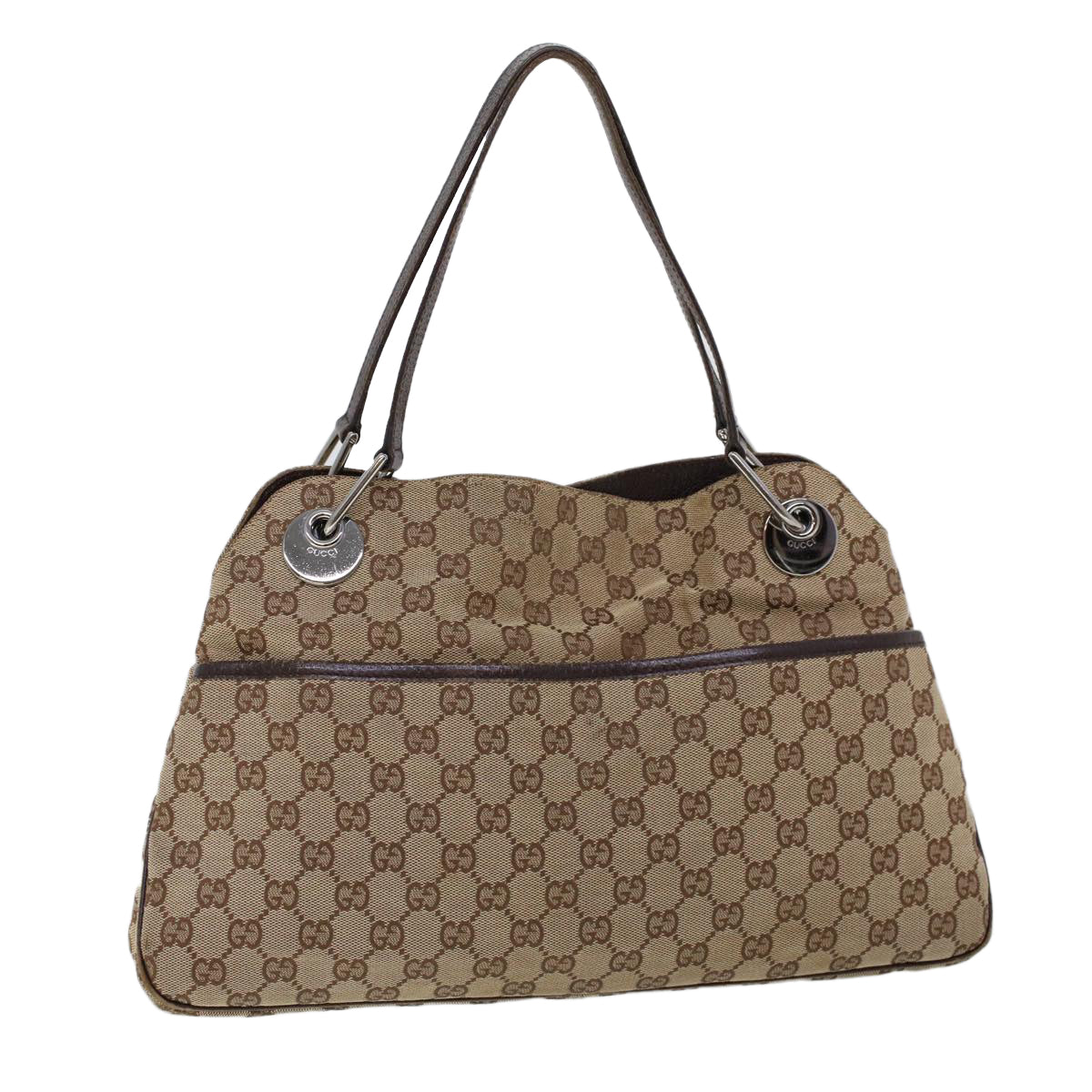 Luxury Gucci GG Canvas Hand Bag Canvas Leather Beige Brown 121023  ac2176