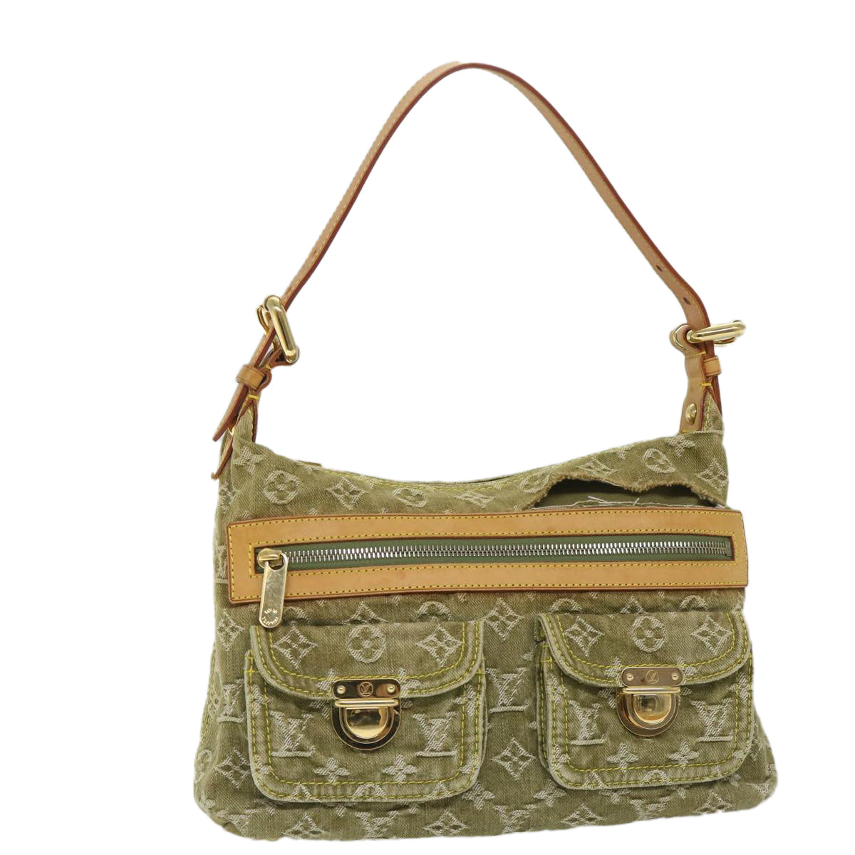 LOUIS VUITTON Monogram Denim Buggy PM Hand Bag Khaki M95213 LV ac2340