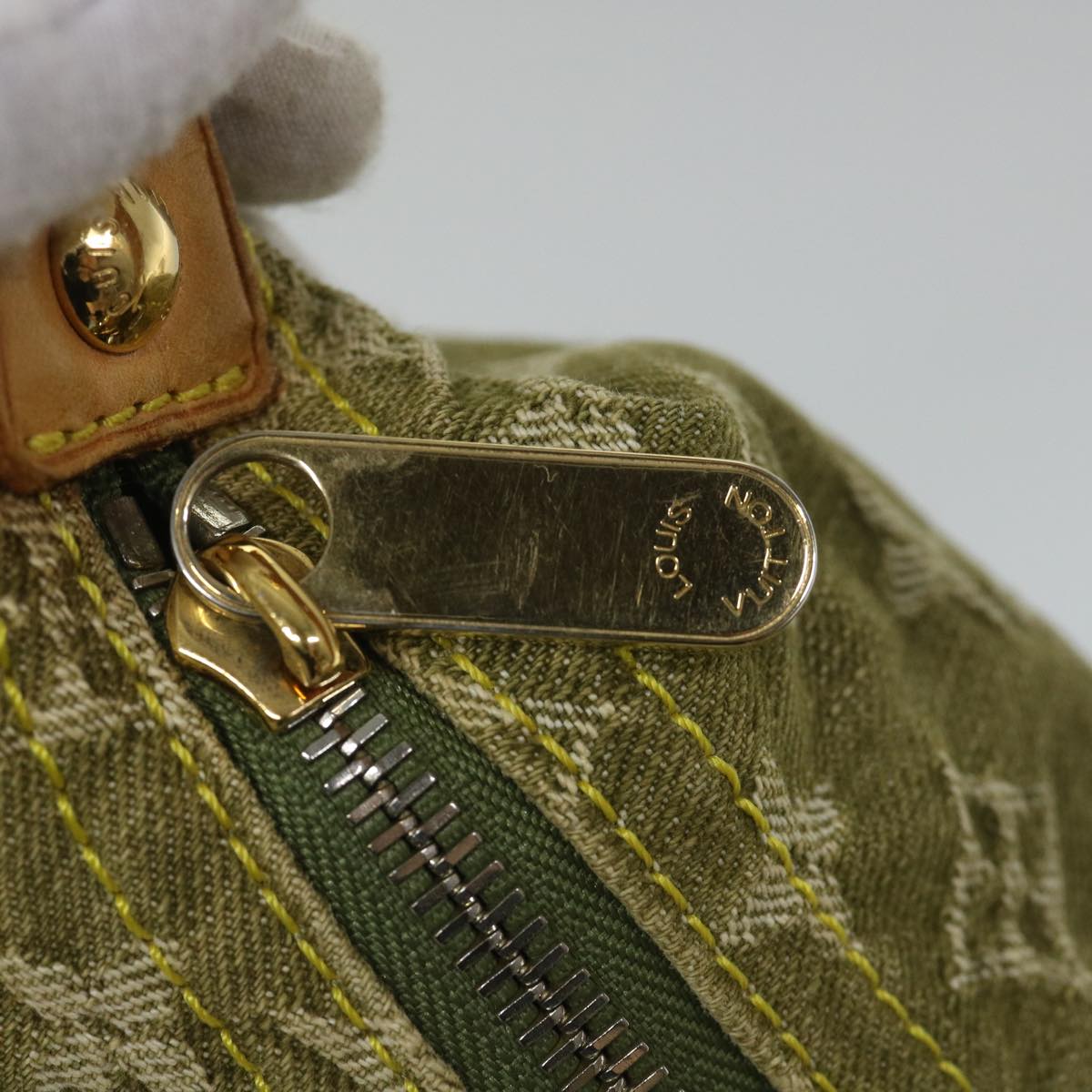 LOUIS VUITTON Monogram Denim Buggy PM Hand Bag Khaki M95213 LV ac2340