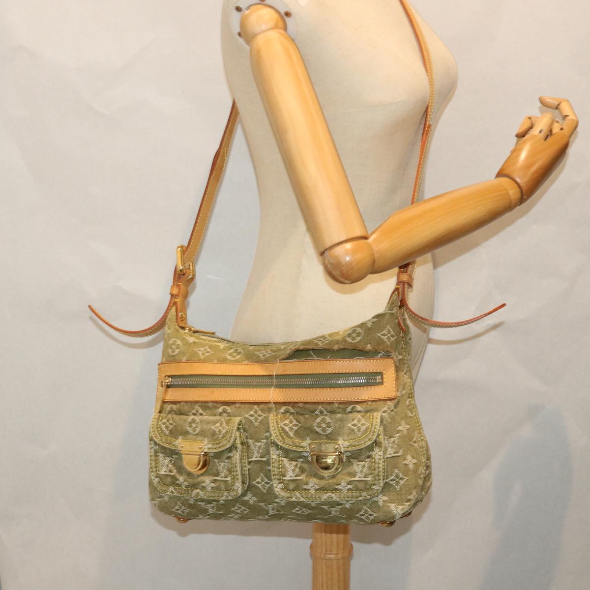 LOUIS VUITTON Monogram Denim Buggy PM Hand Bag Khaki M95213 LV ac2340
