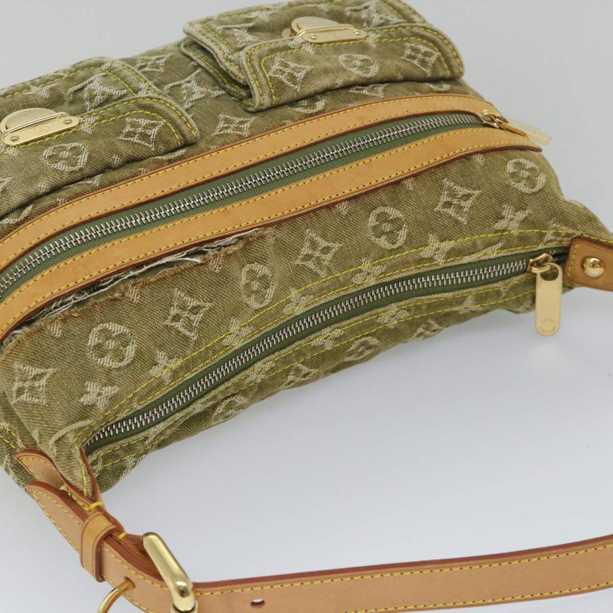 LOUIS VUITTON Monogram Denim Buggy PM Hand Bag Khaki M95213 LV ac2340