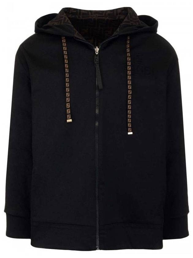 Luxury Fendi Embossed Logo Side FF Band Zip-Up Hoodie Black