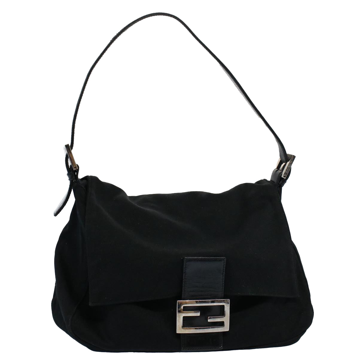 Luxury FendiMamma Baguette Shoulder Bag Nylon Blackac2413