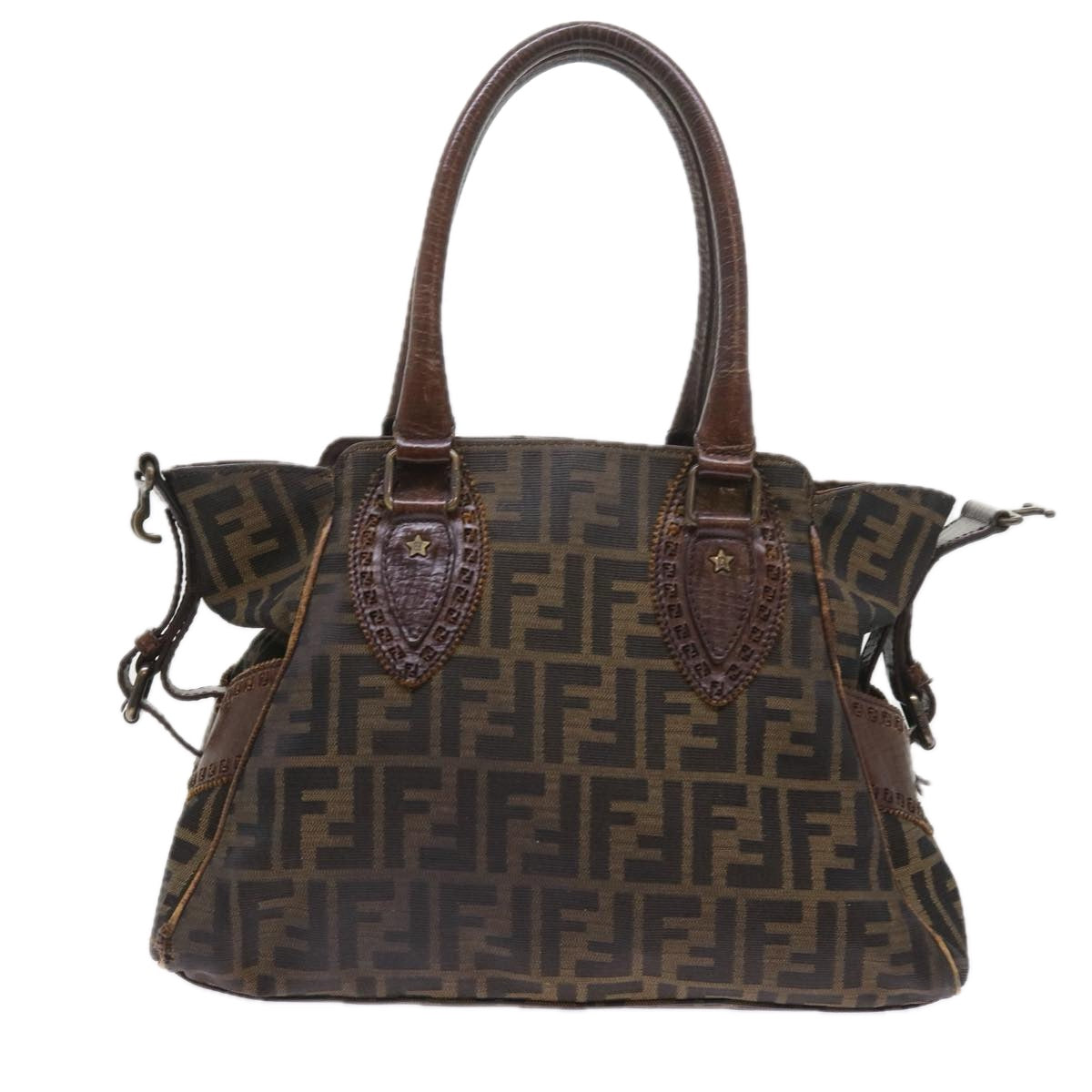 Luxury FendiZucca Canvas Shoulder Bag Black Brownac2439