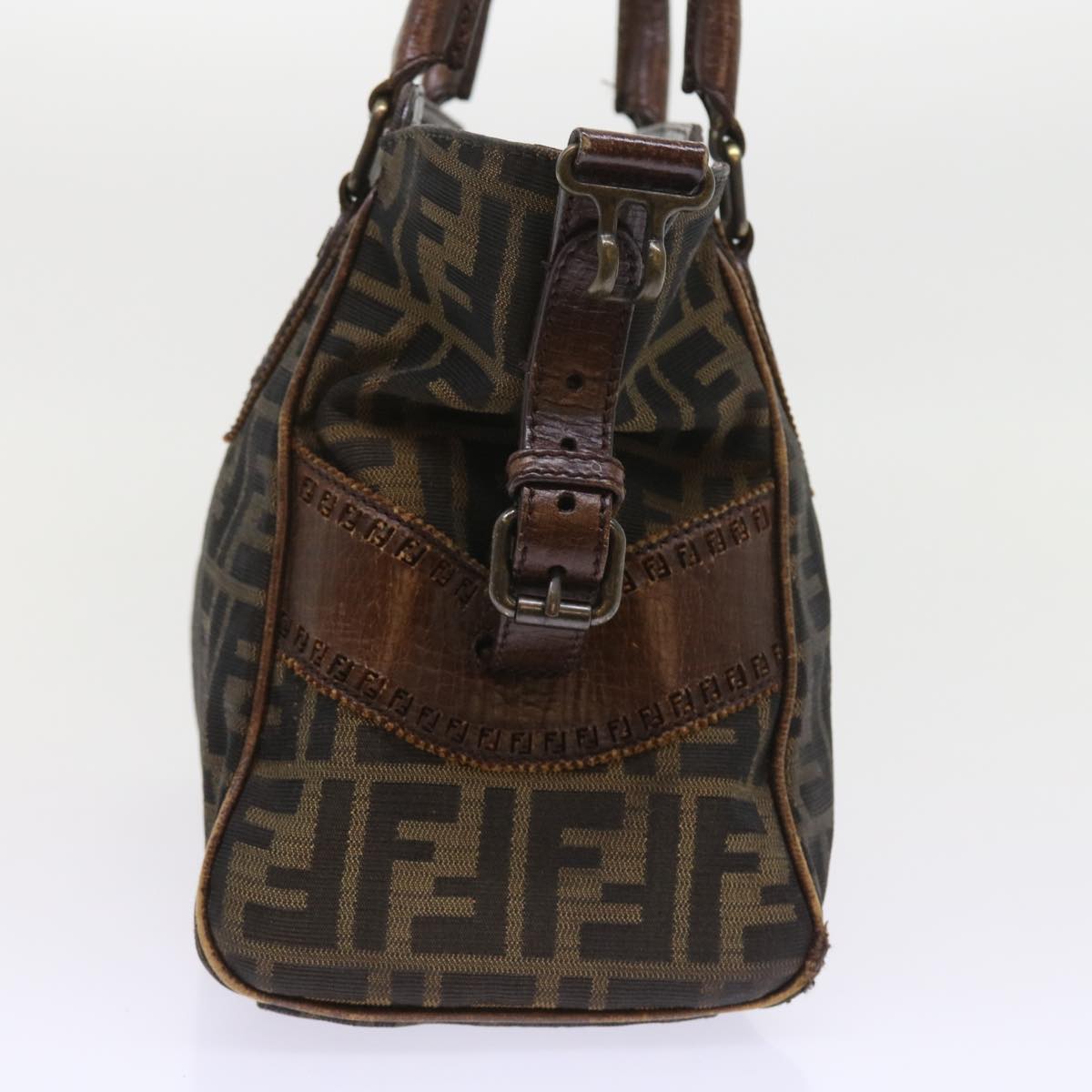 Luxury FendiZucca Canvas Shoulder Bag Black Brownac2439