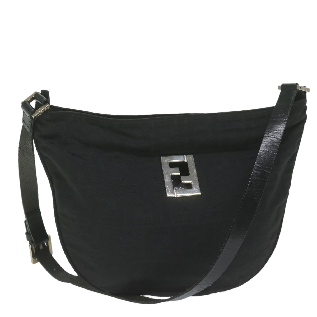 Luxury FendiZucca Canvas Shoulder Bag Blackac2516
