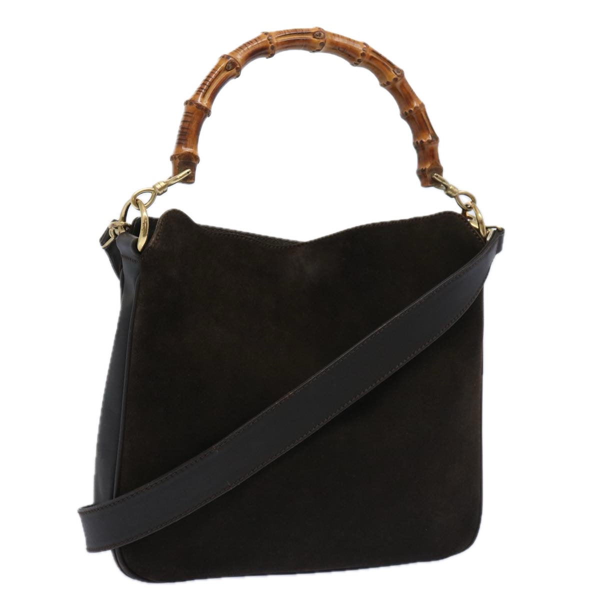 GUCCI Bamboo Shoulder Bag Suede 2way Brown 001 1705 1638  ac2611