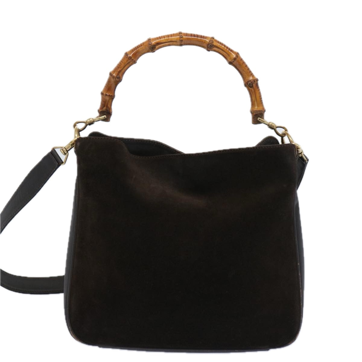 GUCCI Bamboo Shoulder Bag Suede 2way Brown 001 1705 1638  ac2611
