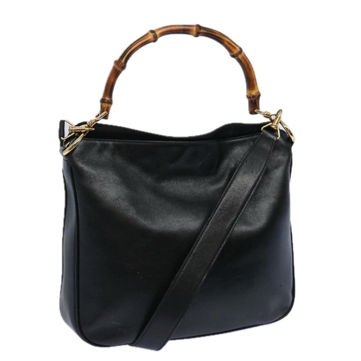 GUCCI Bamboo Shoulder Bag Leather 2way Black 001 0166 1638  ac2631