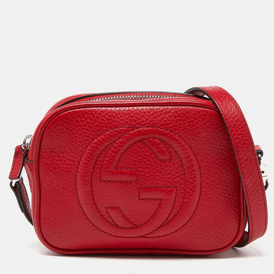 Luxury Gucci Trending 2025 Red Leather Soho Crossbody Bag