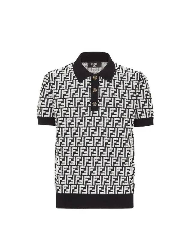 Luxury Fendi FF Motif Wool Polo Shirt Black