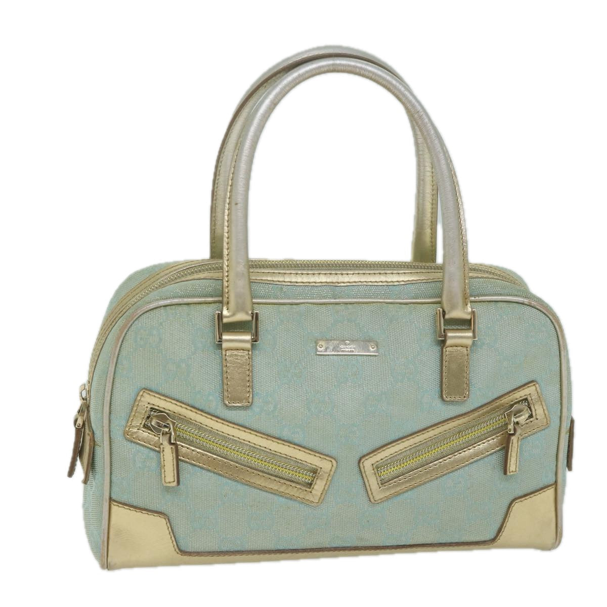 GUCCI GG Canvas Hand Bag Light Blue Gold Tone  ac2720