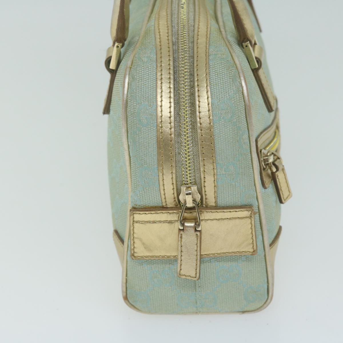 GUCCI GG Canvas Hand Bag Light Blue Gold Tone  ac2720