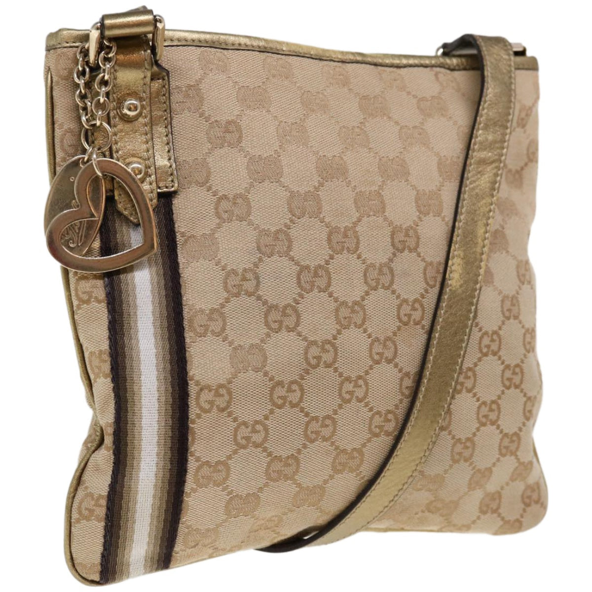 GUCCI GG Canvas Sherry Line Shoulder Bag Beige Black Brown 144388  ac2767