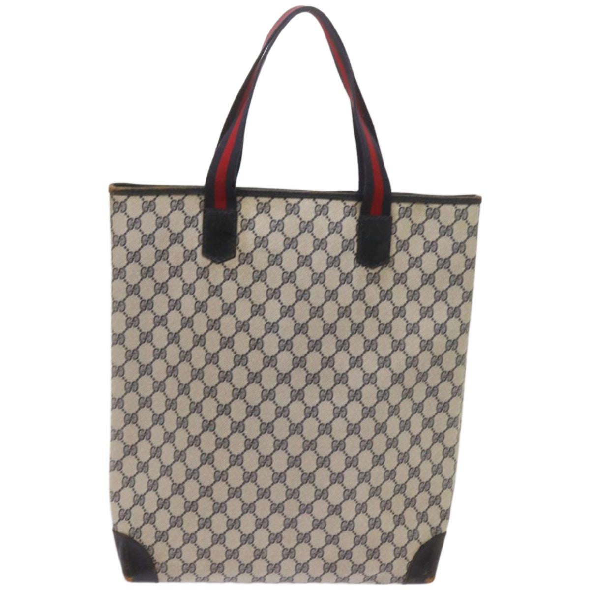 GUCCI GG Supreme Sherry Line Tote Bag PVC Leather Red Navy 010 378  ac2770