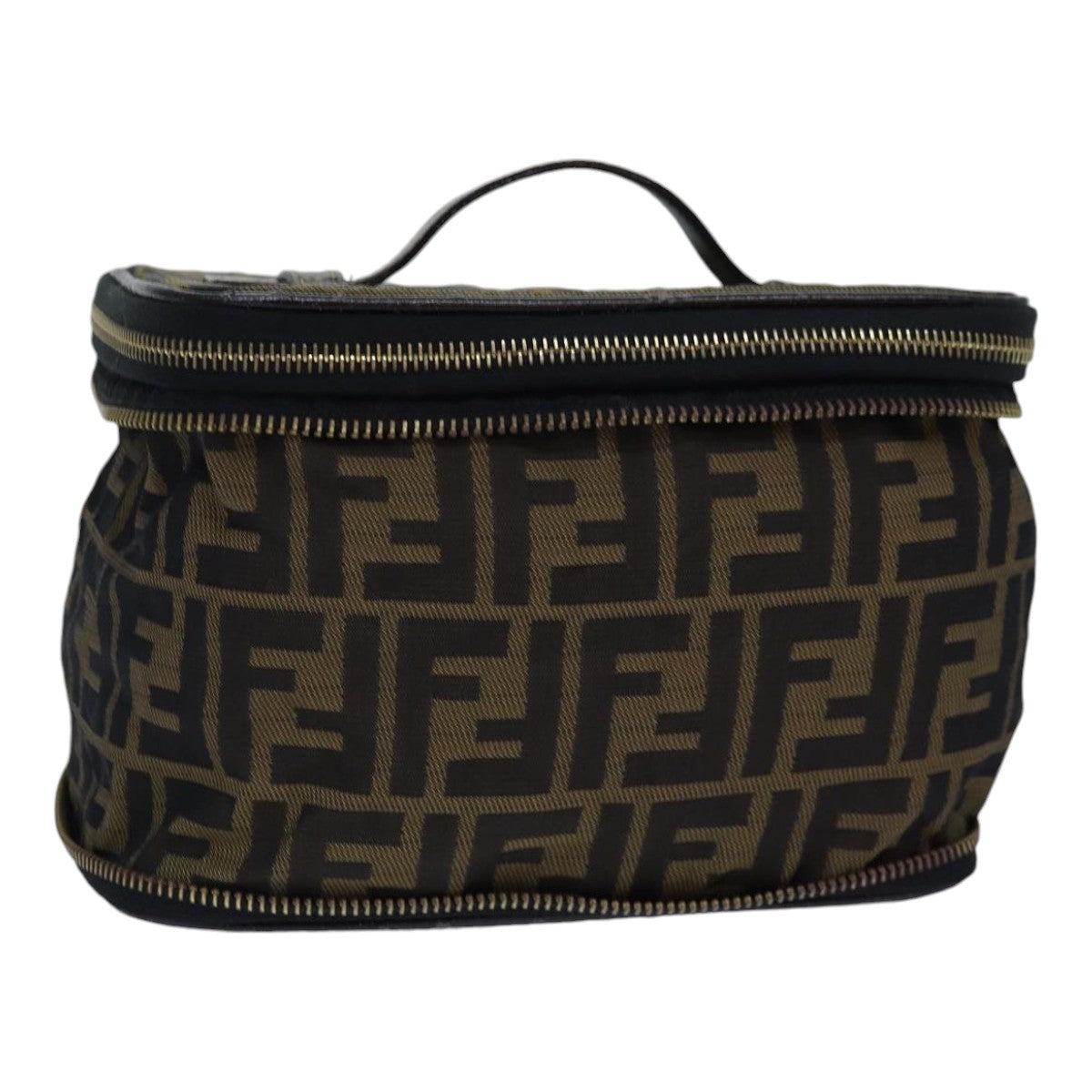 Luxury Fendi Zucca Canvas Vanity Pouch Brown Black goldac3179