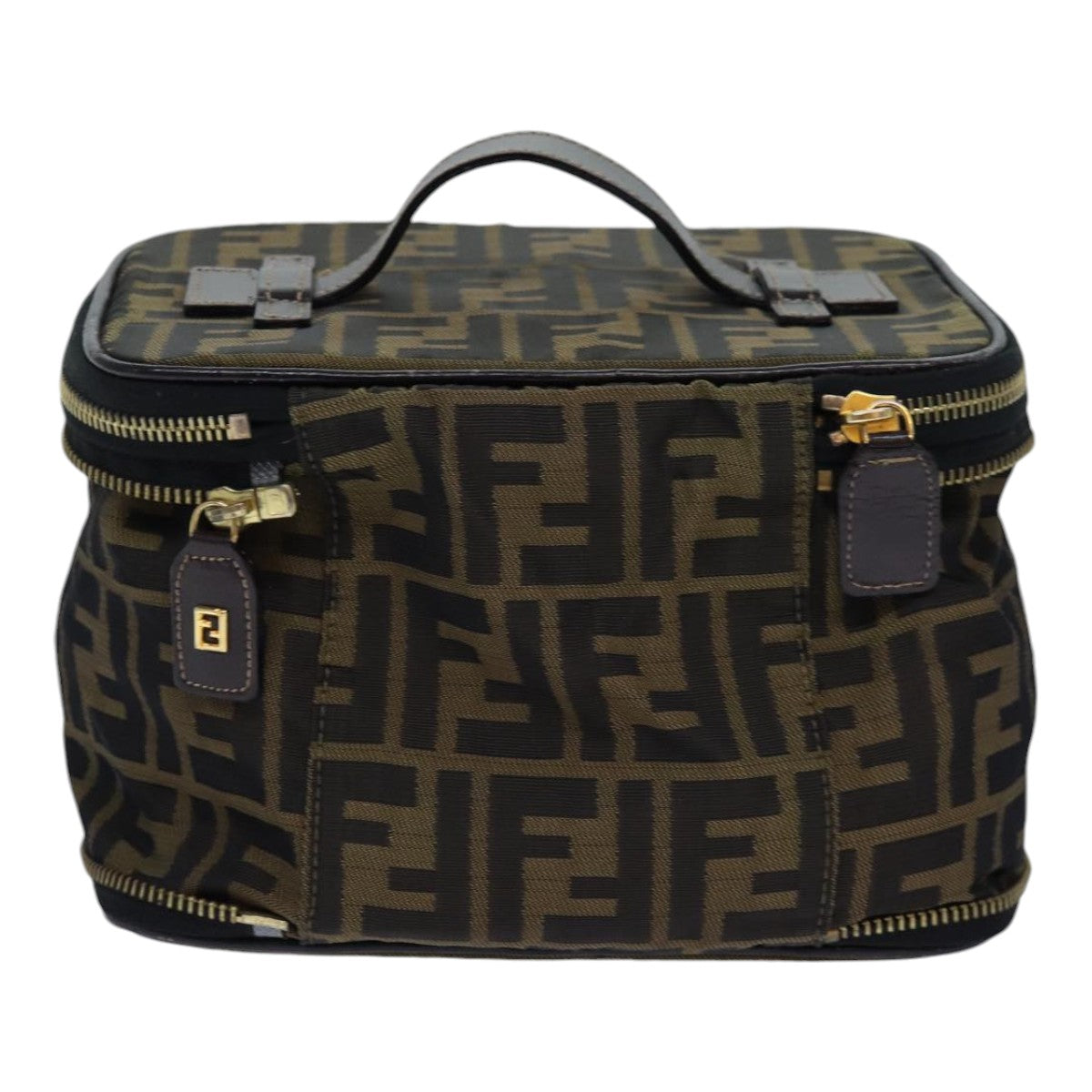 Luxury Fendi Zucca Canvas Vanity Pouch Brown Black goldac3179