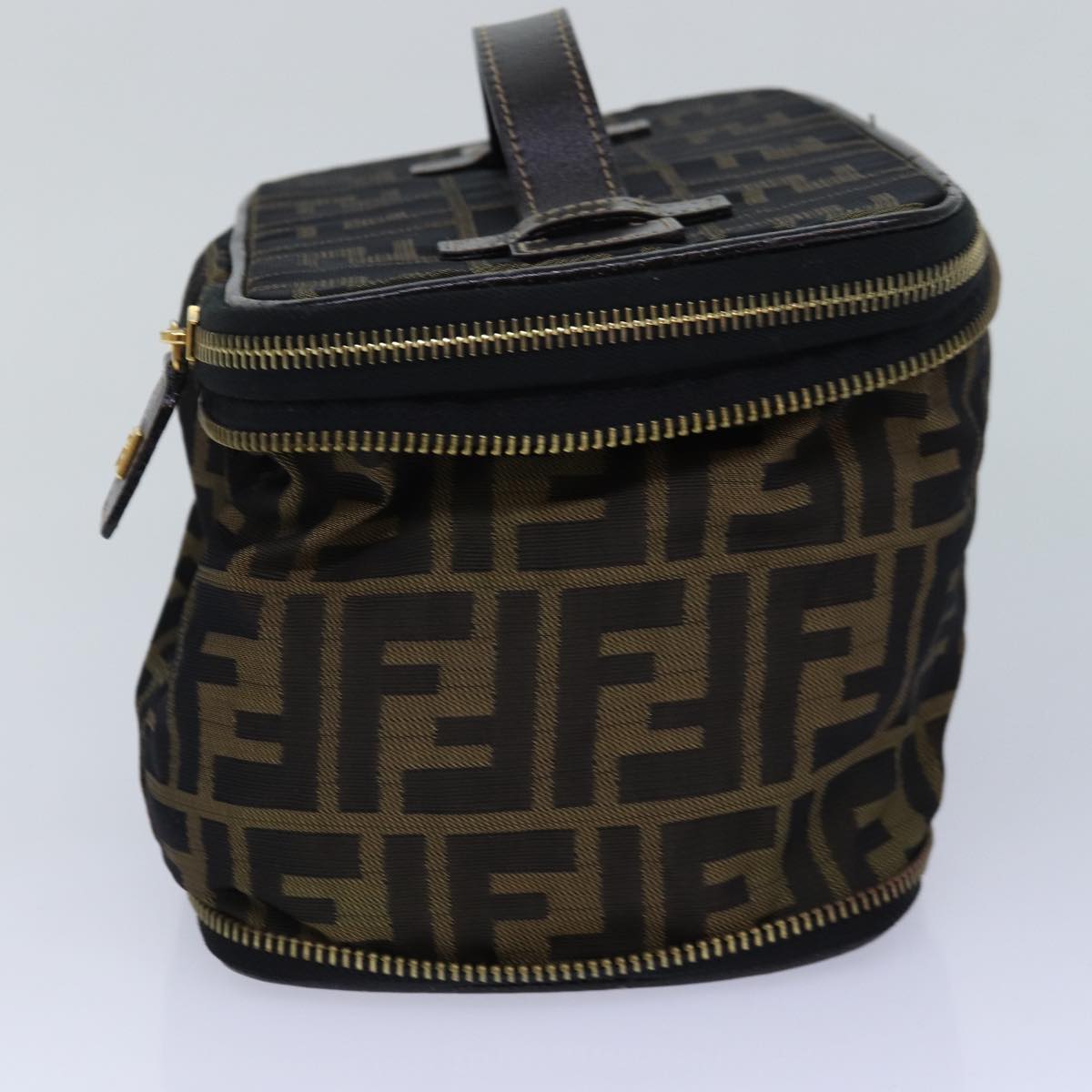 Luxury Fendi Zucca Canvas Vanity Pouch Brown Black goldac3179