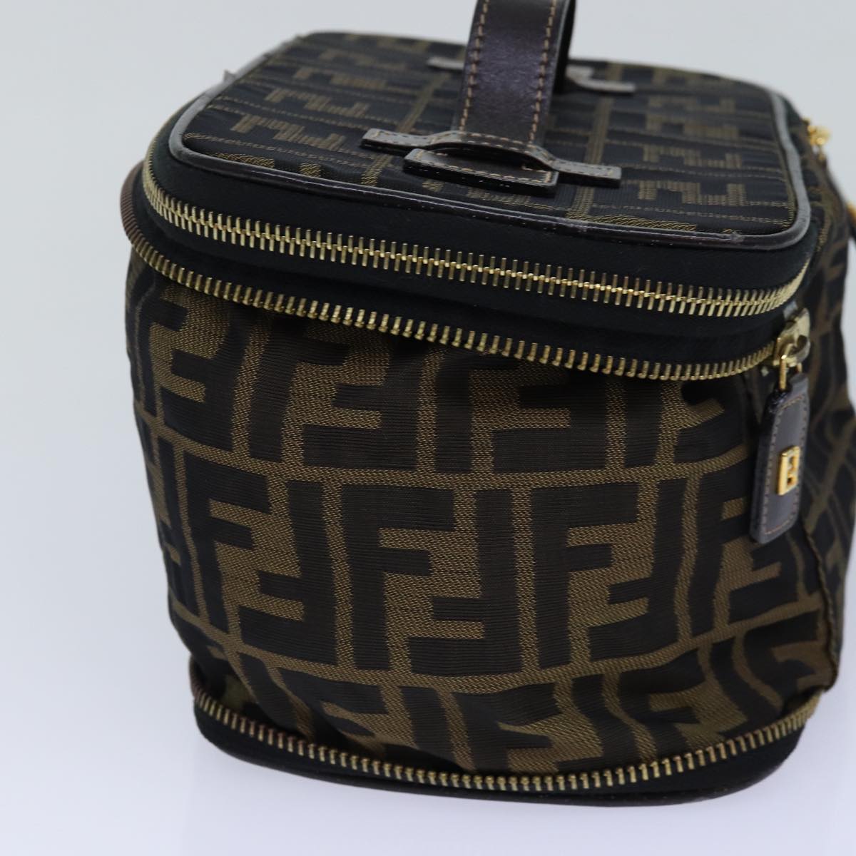Luxury Fendi Zucca Canvas Vanity Pouch Brown Black goldac3179