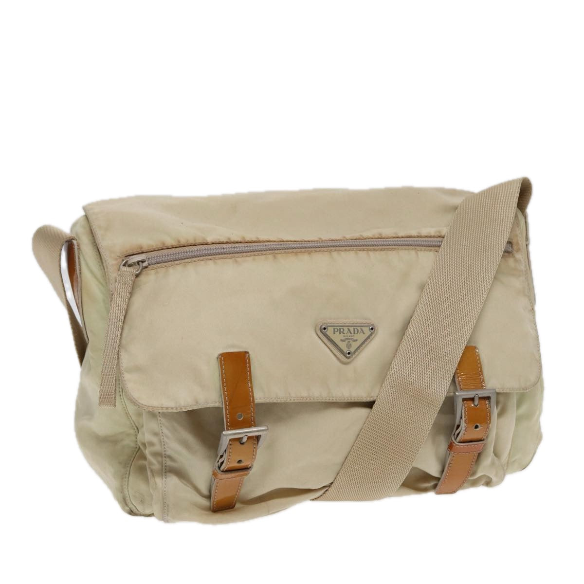Luxury Prada Shoulder Bag Nylon Cream Silver  ac3204