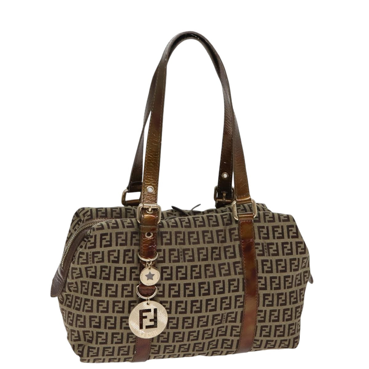 Luxury Fendi Zucchino Canvas Shoulder Bag Beige Goldac3210