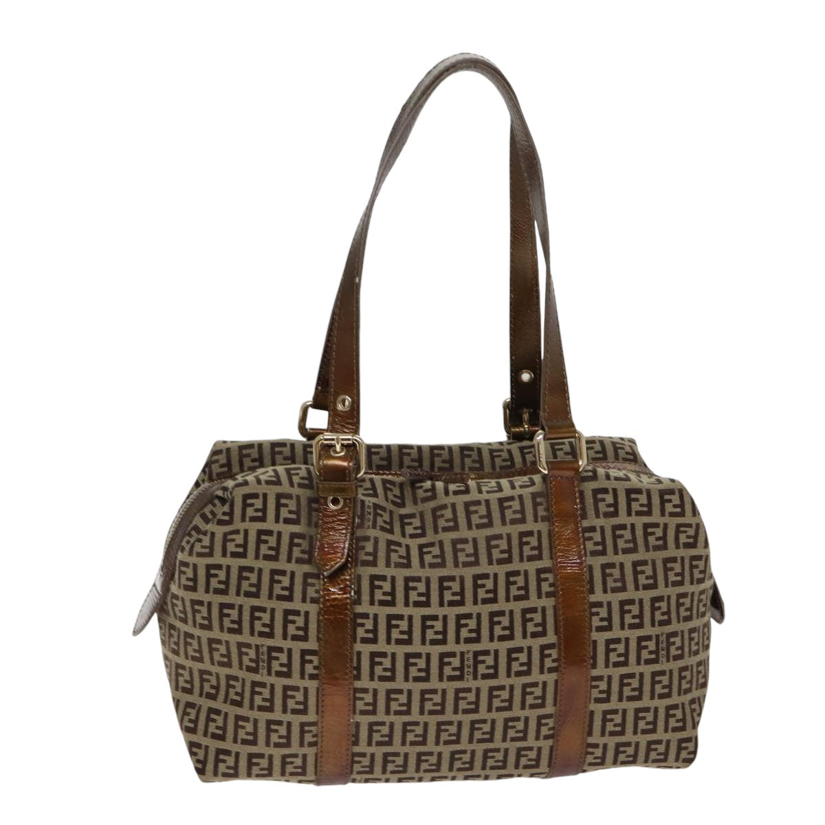 Luxury Fendi Zucchino Canvas Shoulder Bag Beige Goldac3210